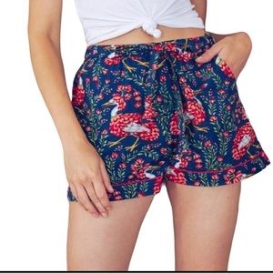 Printfresh Queen Lotus Indigo Blue Pajama Shorts XL Navy Birds PJ Bottoms